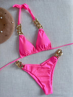 Luxury Chain-Link Bikini Set – Glamorous Halter Two-Piece Swimwear