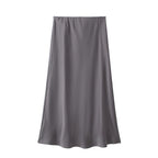 Elegant Satin High Waist Midi Skirt – Office Chic Summer Style for Women