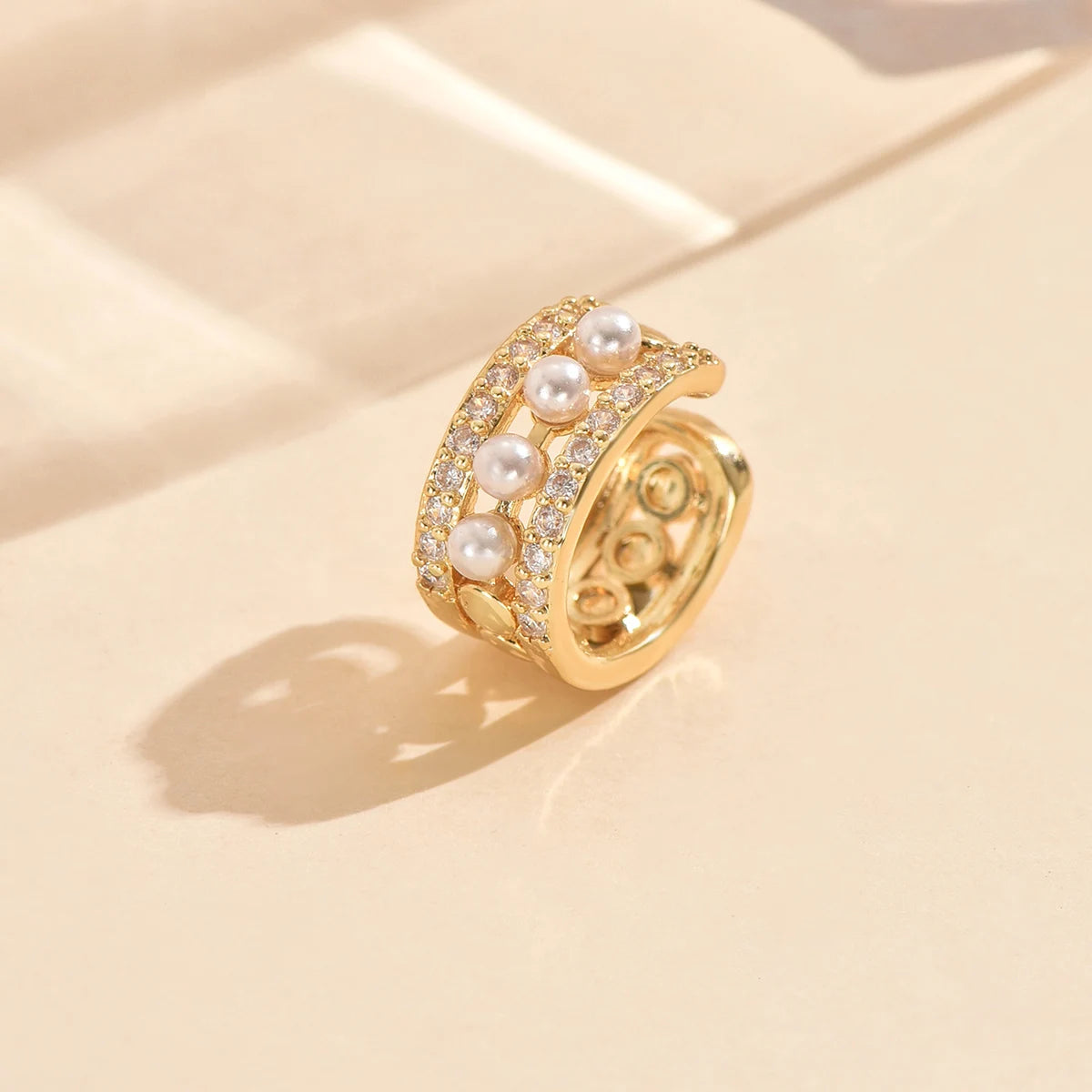 3pcs Gold Zircon Clip-On Earrings Set for Women – Non-Piercing Cuff Style, Trendy Geometric Design