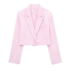 Kurzblazer für Damen – Sommer-Schnäppchen, einfarbige Anzugjacke mit langen Ärmeln
