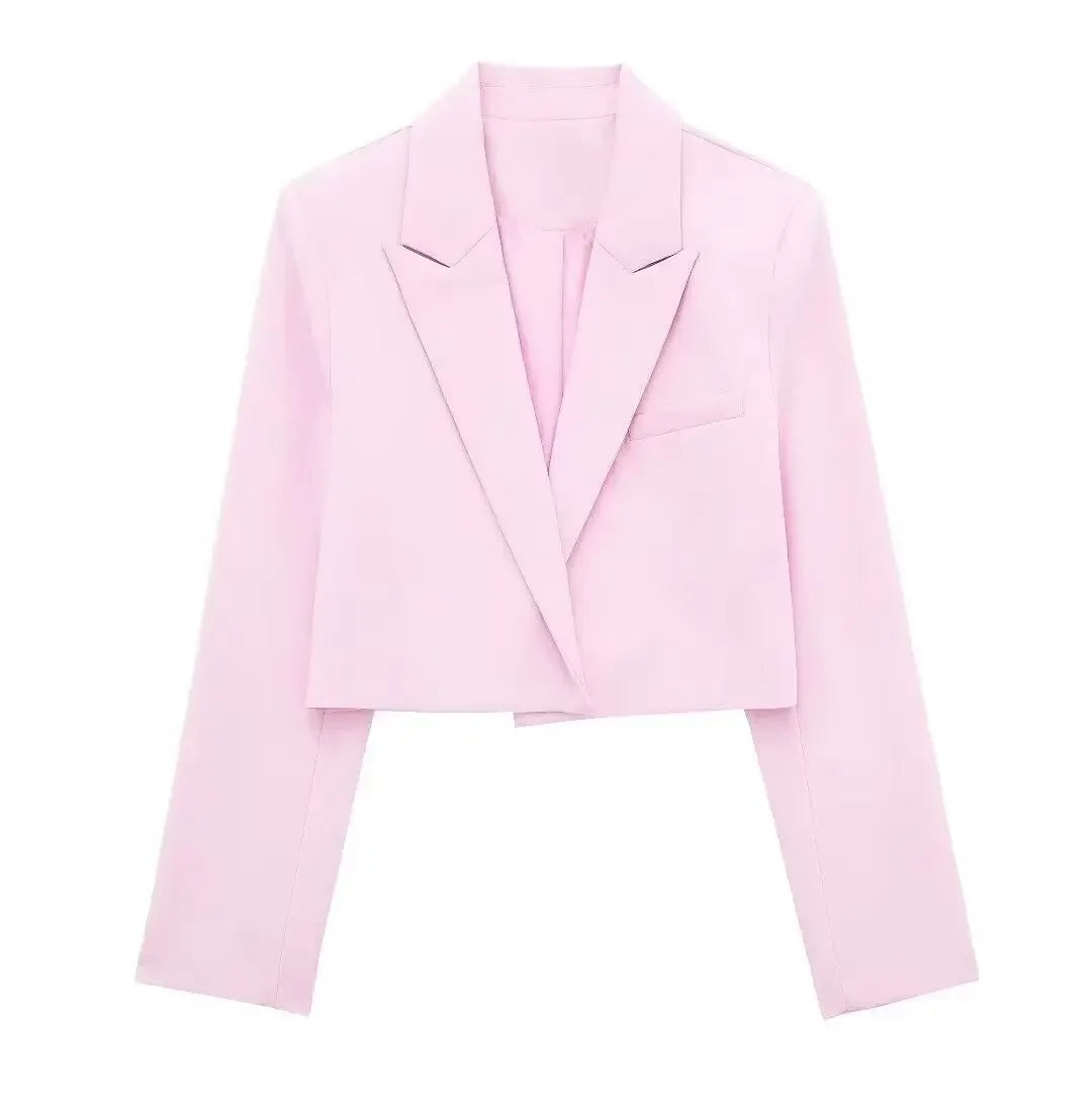 Women’s Short Blazer – Summer Hot Sale, Solid Color Suit Jacket with Full Sleeves