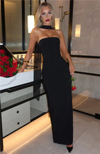 Strapless Maxi Dress – Bodycon Fit with Flowing Neck Scarf