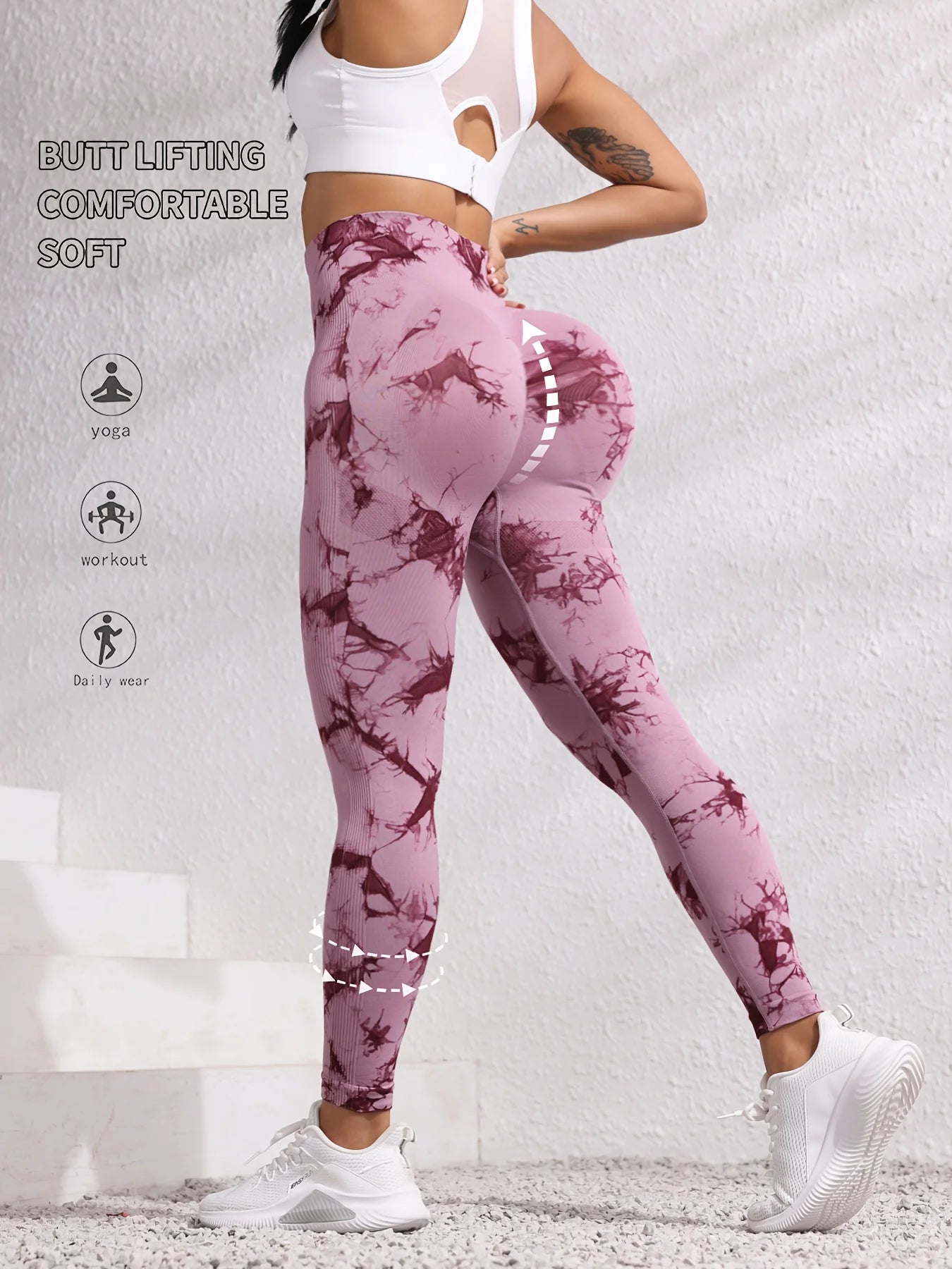 Bauchweg-Leggings mit Batikmuster – Nahtlose Workout-Passform 