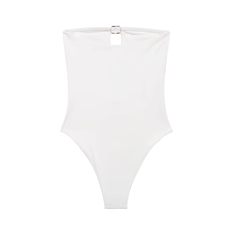 Strapless Bodysuit – Bandeau Fit with Cutout and Gold Buttons