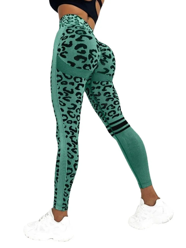 Seamless High Waist Leopard Yoga Leggings – Booty-Lifting Fitness Pants for Women