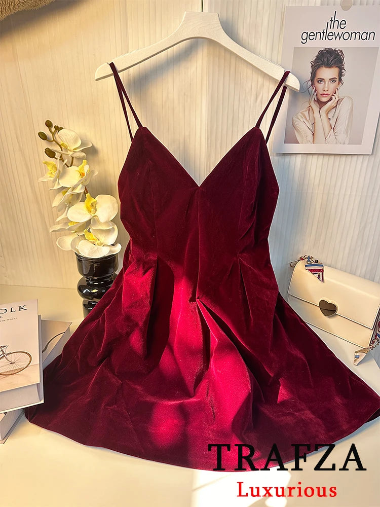 VelvetCrush Mini Dress – Luxe Fit with Spaghetti Straps