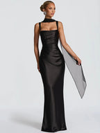 Satin Lace-Up Backless Maxi Dress – Sexy Halter Off-Shoulder Bodycon Gown