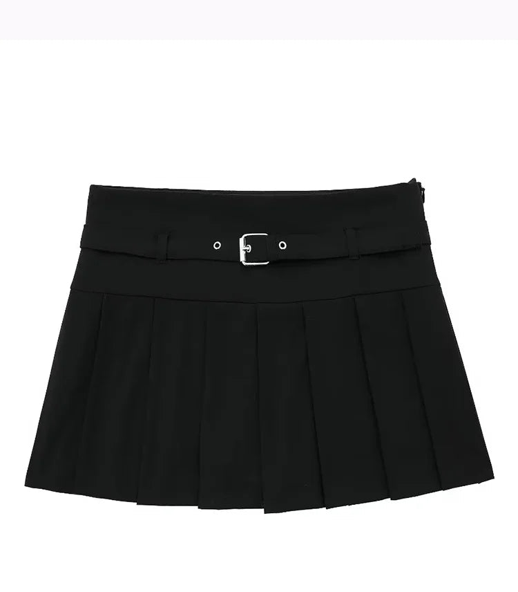 Pleated High Waist Mini Skirt with Belt – Chic Street Style