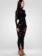 Sheer Hollow Long Sleeve Bodycon Jumpsuit