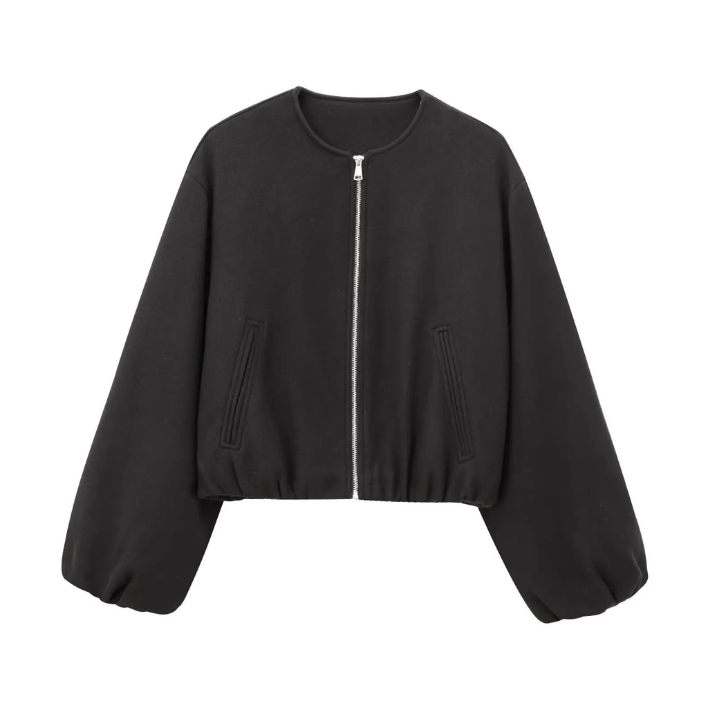 Women’s Spring Pilot Jacket – Multicolor Casual O-Neck Zipper Coat with Long Sleeves