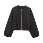 Women’s Spring Pilot Jacket – Multicolor Casual O-Neck Zipper Coat with Long Sleeves