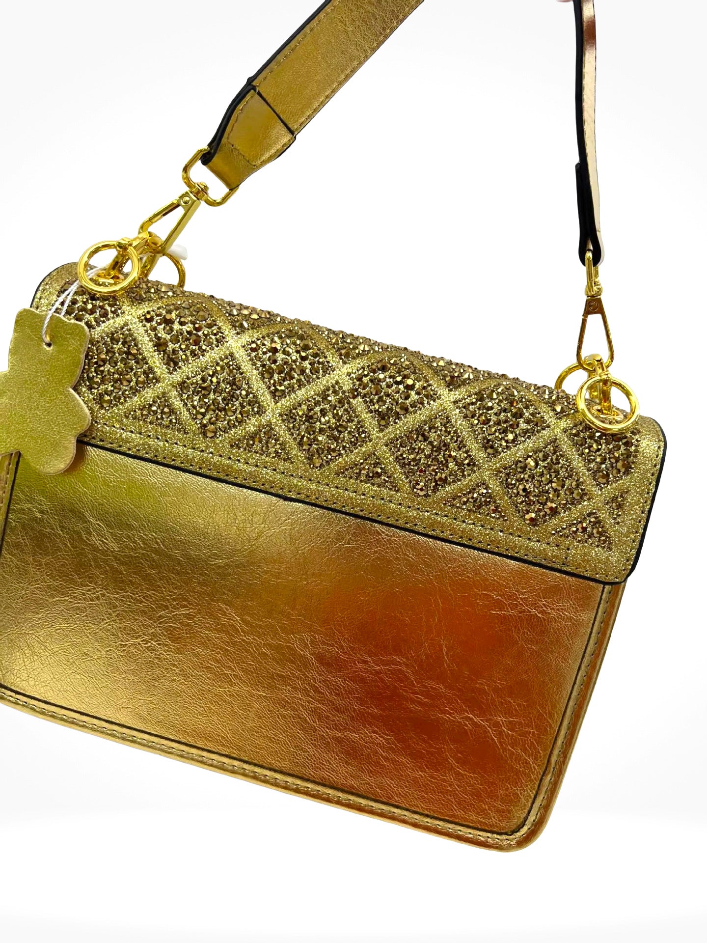 Diamond-Studded Quilted Shoulder Bag