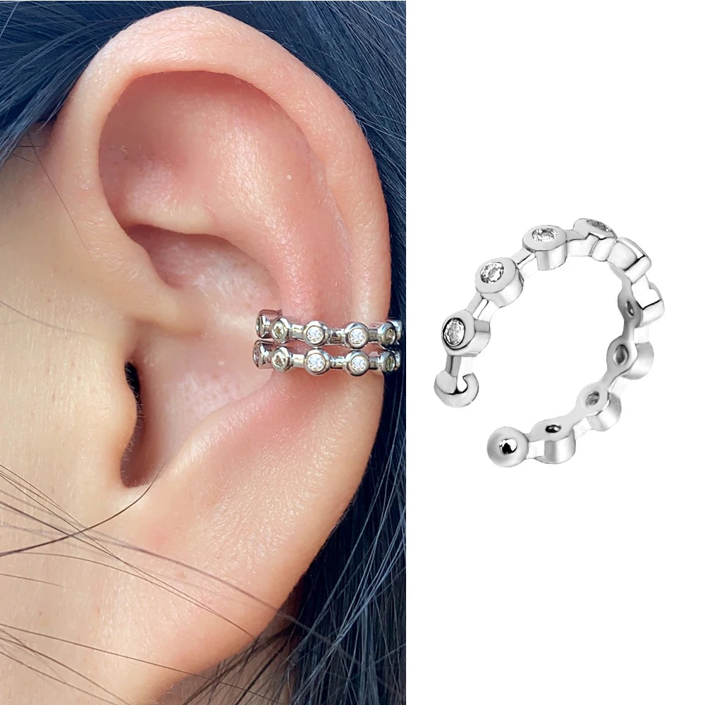 1pc Rainbow CZ Clip-On Ear Cuff – Non-Piercing Geometric Wrap Earring for Women & Girls