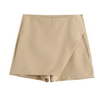 Falda pantalón asimétrica de cintura alta para mujer: falda corta vintage con cremallera y bolsillos traseros
