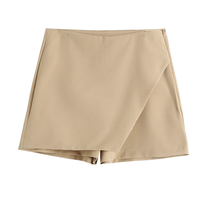 Women's Asymmetrical High Waist Skort – Vintage Zipper Shorts Skirt with Back Pockets