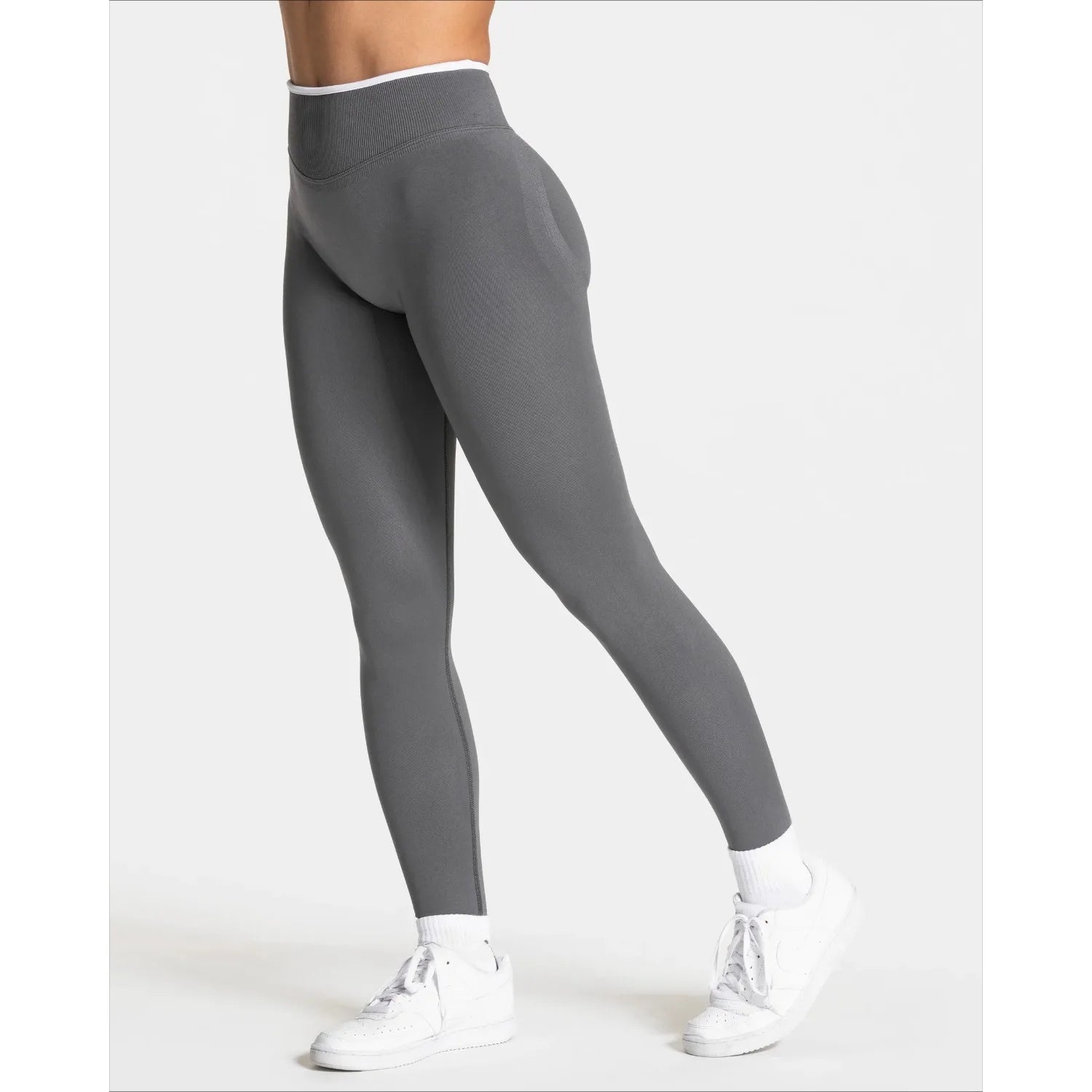 Leggings de sport taille haute sans coutures – Pantalon de yoga uni avec bordure blanche et effet gainant