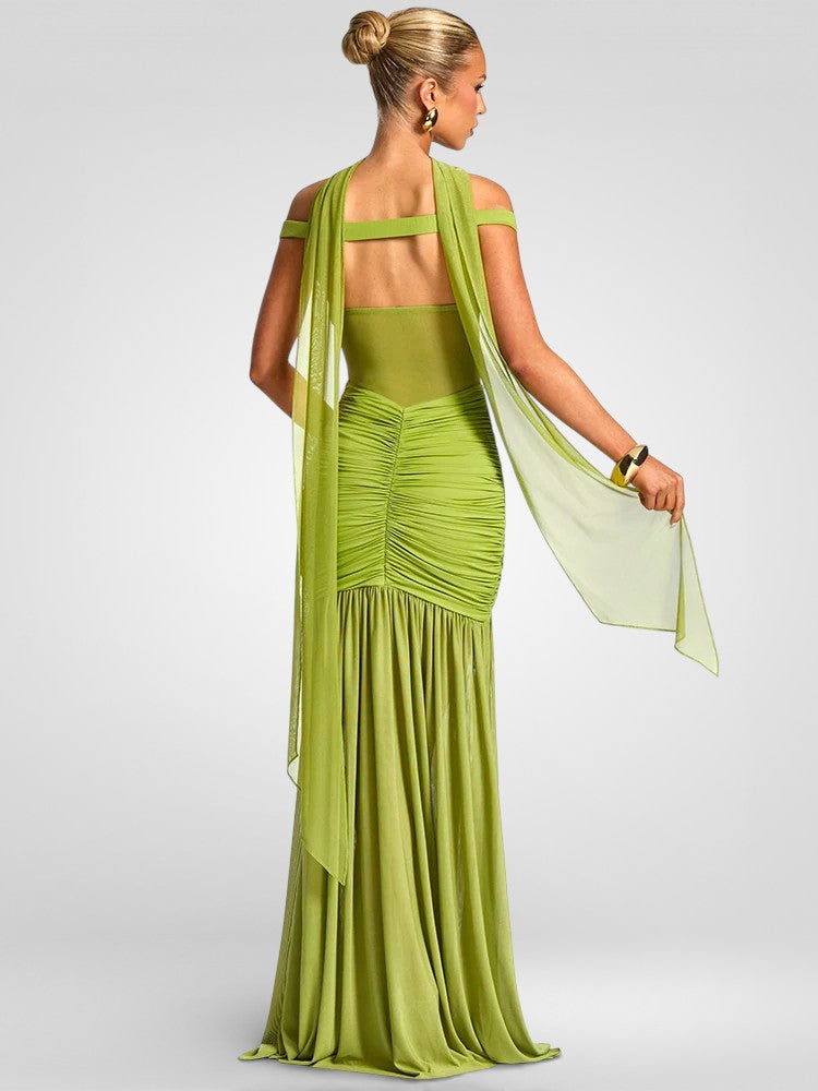 Off-Shoulder Halter Split Maxi Dress