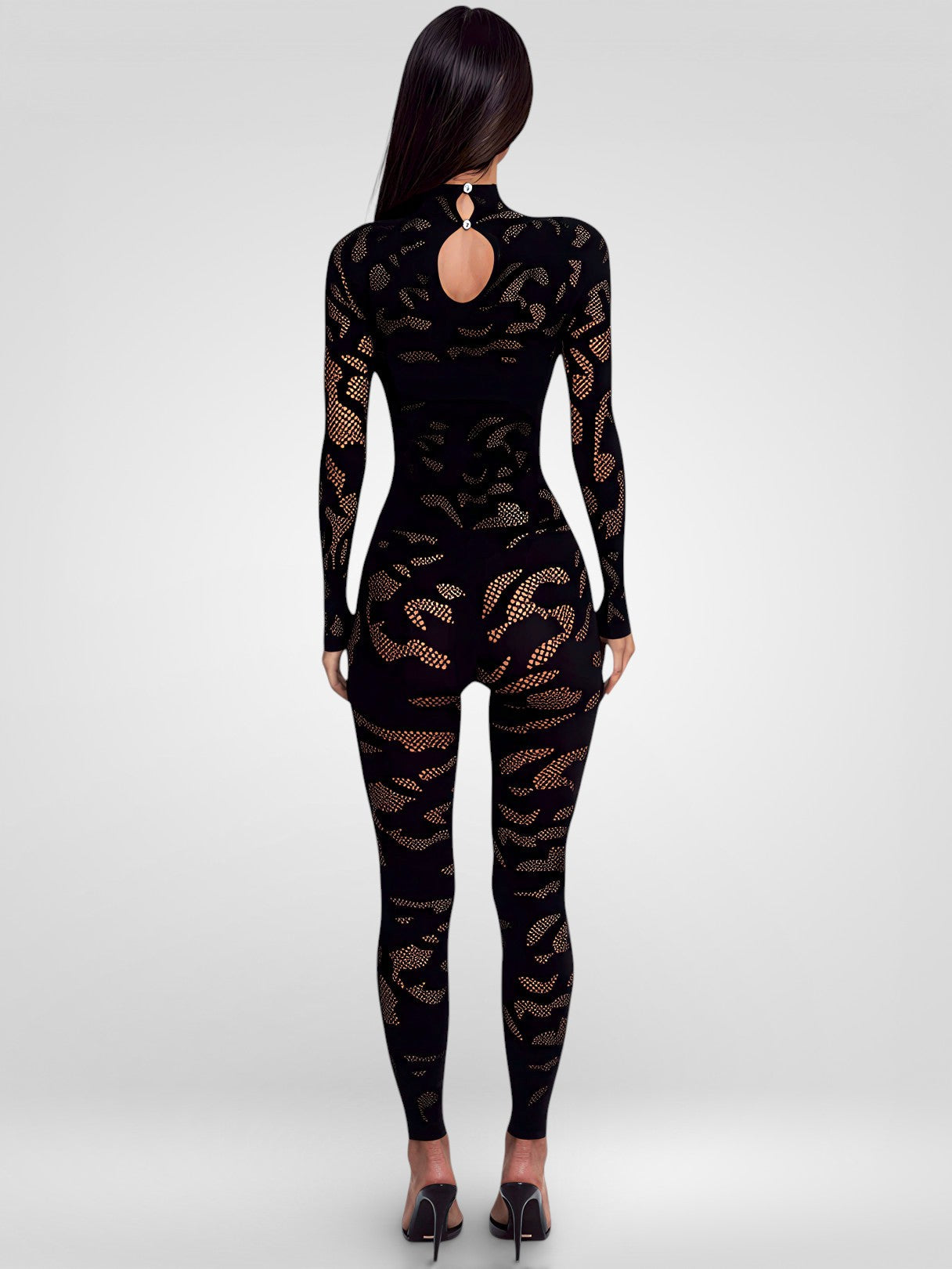 Sheer Hollow Long Sleeve Bodycon Jumpsuit