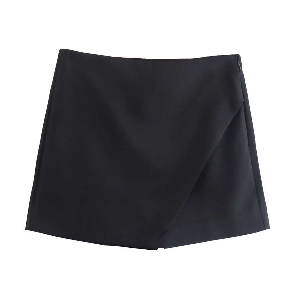 Falda pantalón asimétrica de cintura alta para mujer: falda corta vintage con cremallera y bolsillos traseros