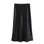 Elegant Satin High Waist Midi Skirt – Office Chic Summer Style for Women