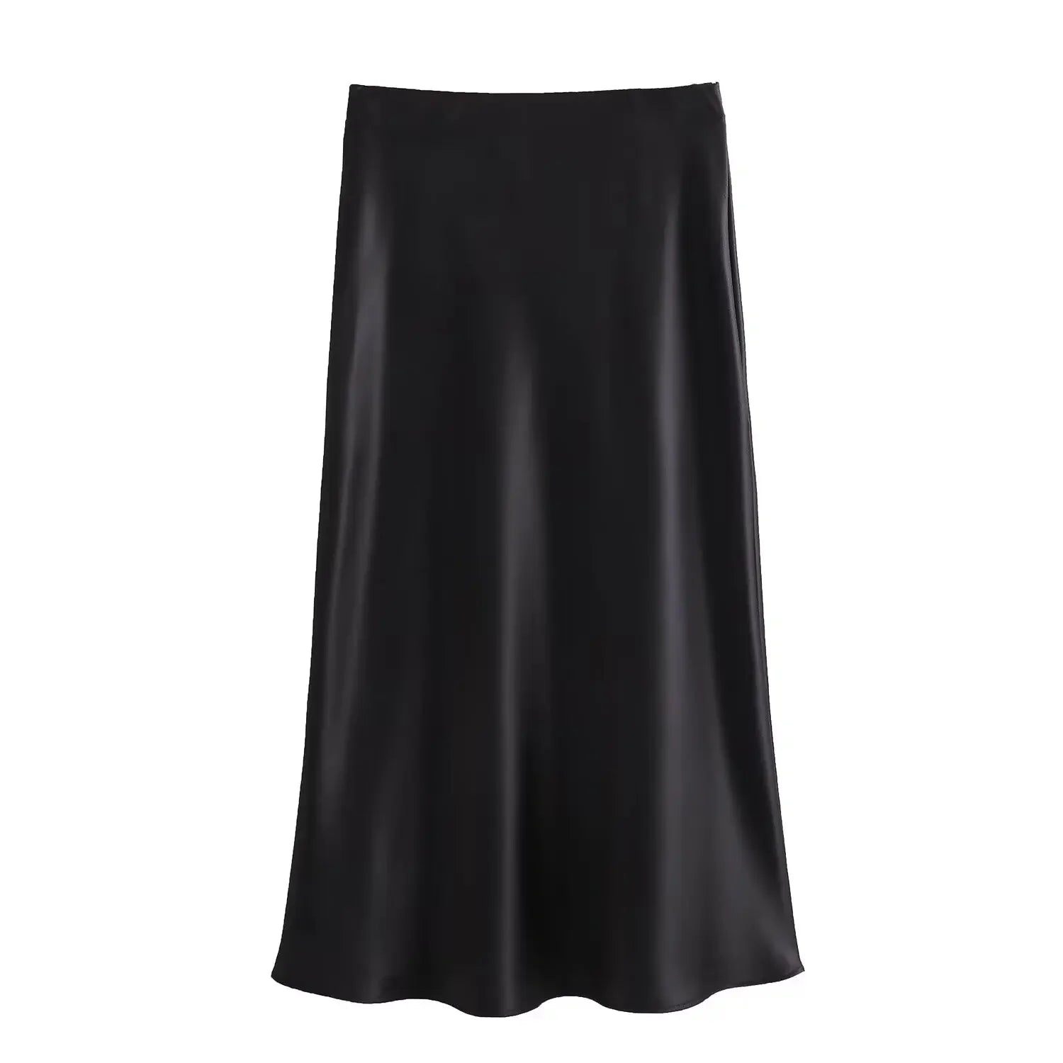 Elegant Satin High Waist Midi Skirt – Office Chic Summer Style for Women