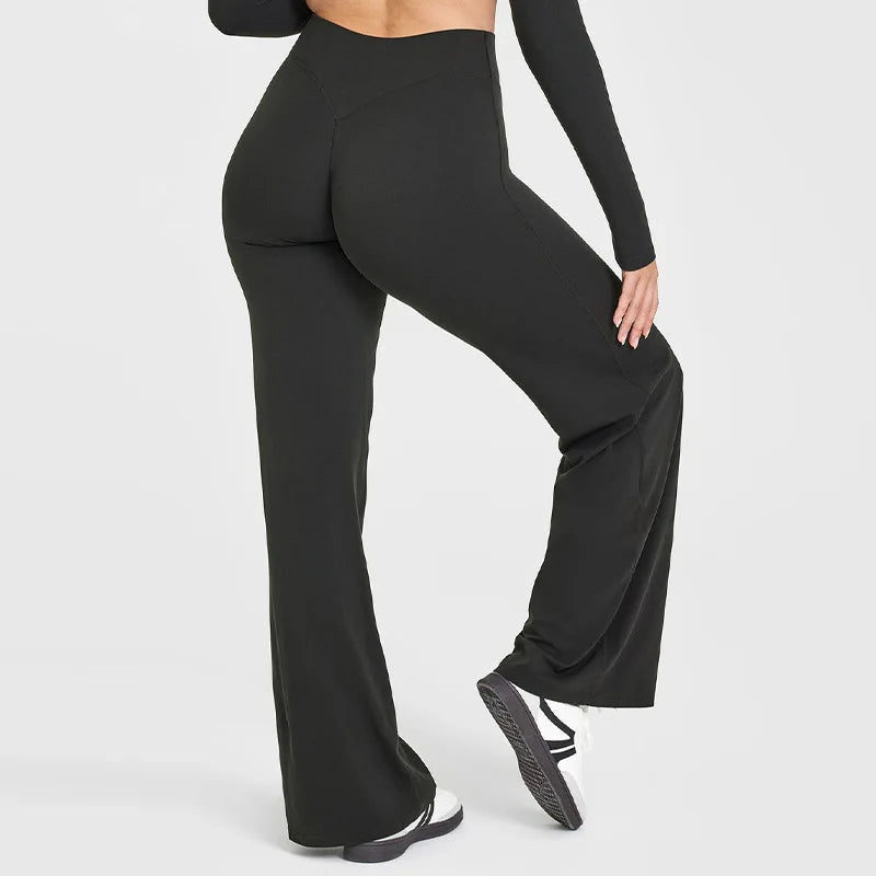 Pantalon de yoga ultra doux à jambe droite – Pantalon de sport taille mi-haute effet seconde peau pour femme