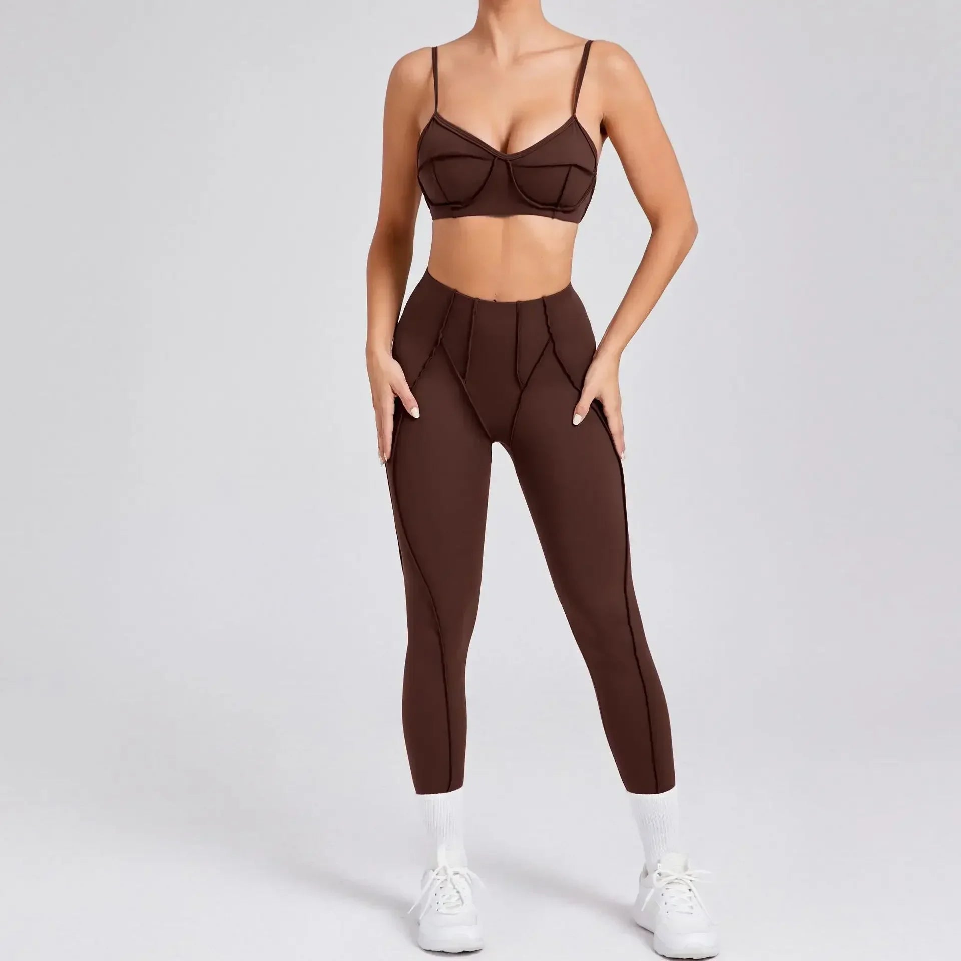 2-Piece Seamless Yoga Set -Brown