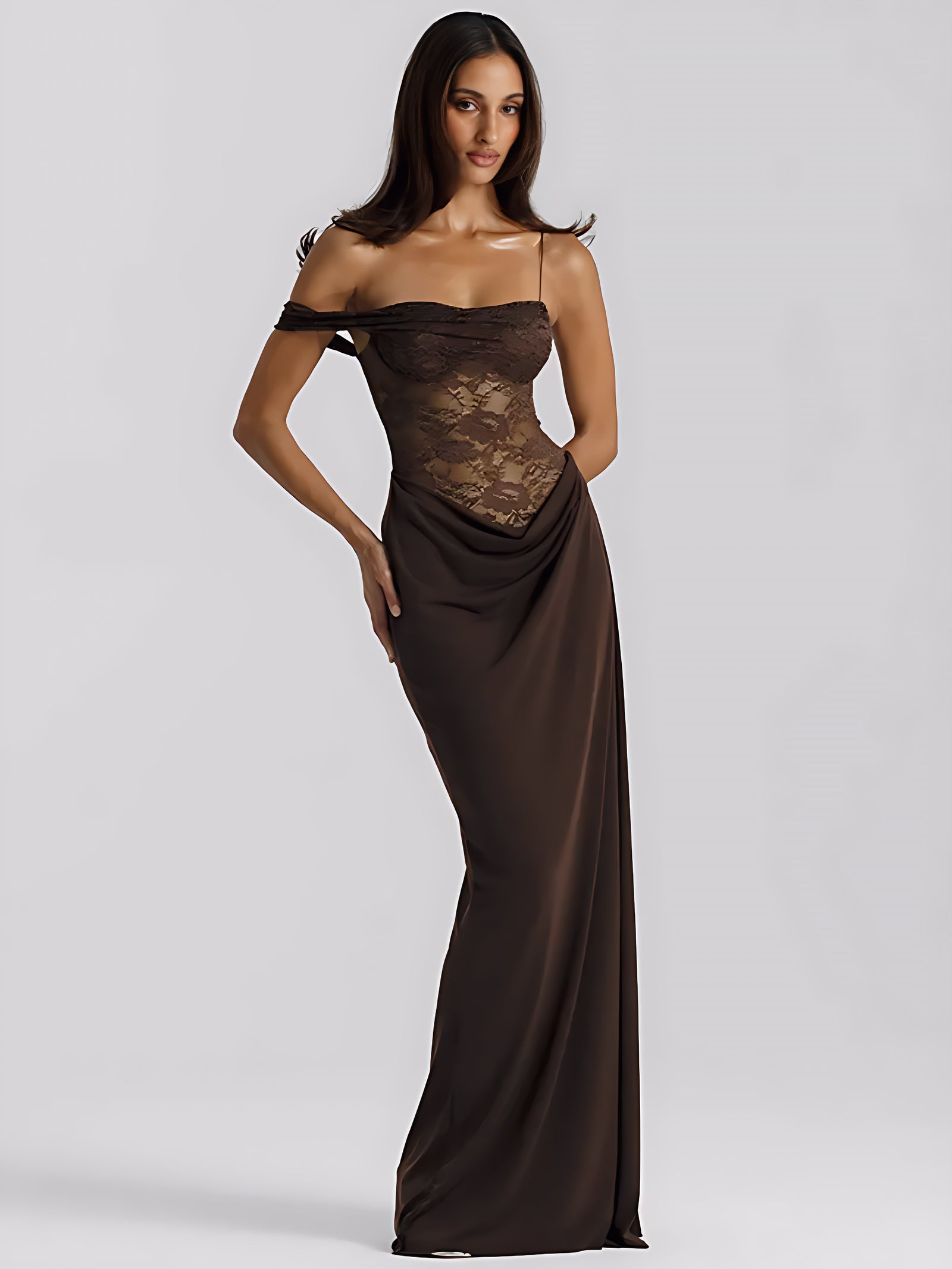 One-Shoulder Lace Maxi Dress