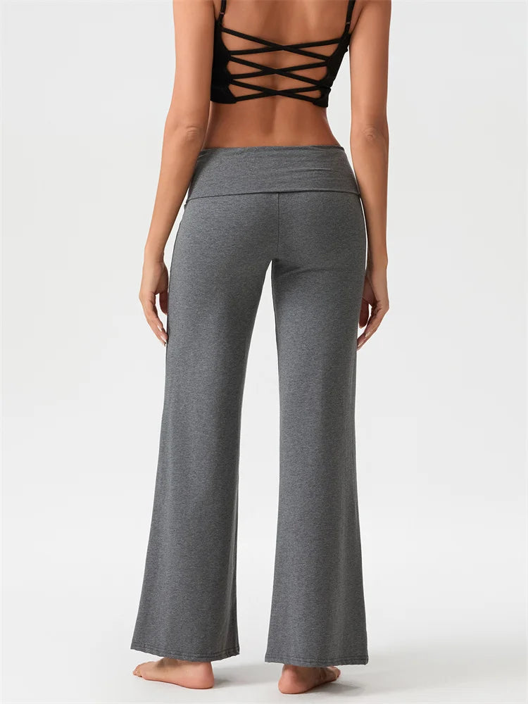 High-Waist FlowFold Flare Pants – Comfy & Stylish Stretch Loungewear