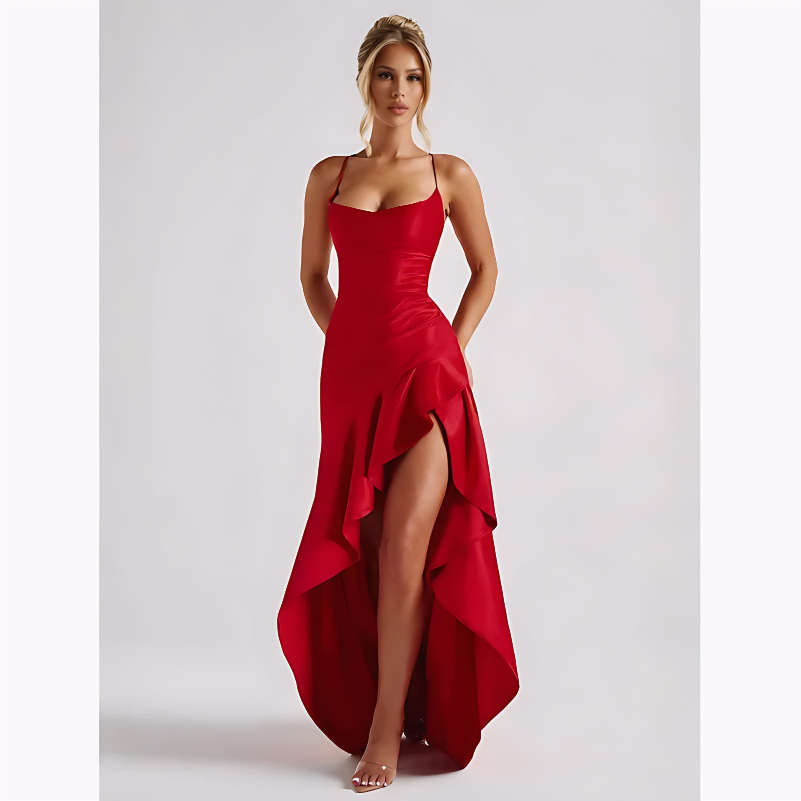 Strapless Asymmetrical Backless Midi Dress