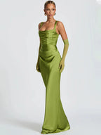 Satin Lace-Up Backless Maxi Dress – Sexy Halter Off-Shoulder Bodycon Gown