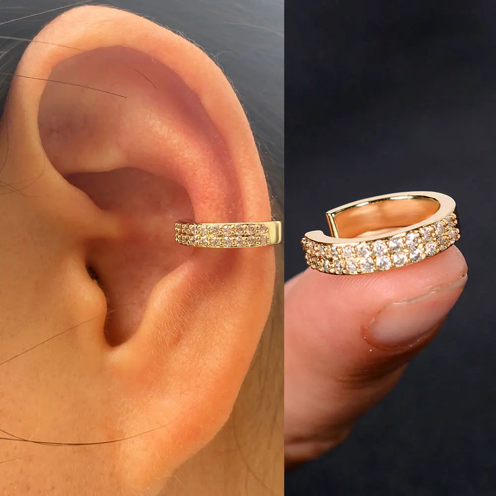 1pc Rainbow CZ Clip-On Ear Cuff – Non-Piercing Geometric Wrap Earring for Women & Girls