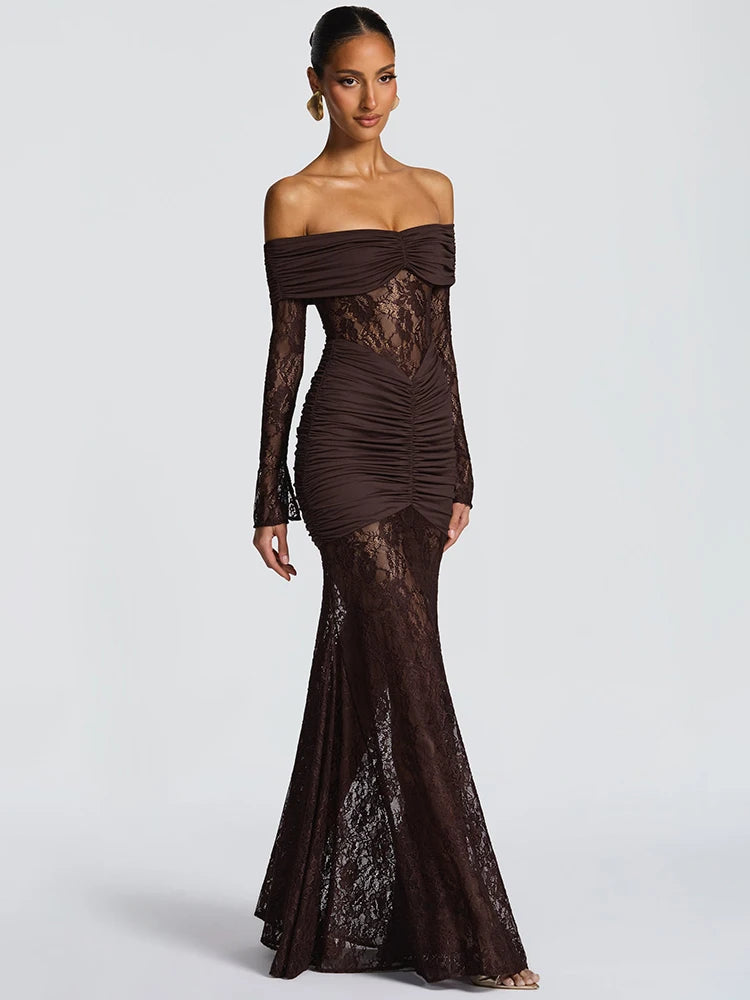 Off-Shoulder Lace Bodycon Maxi Dress