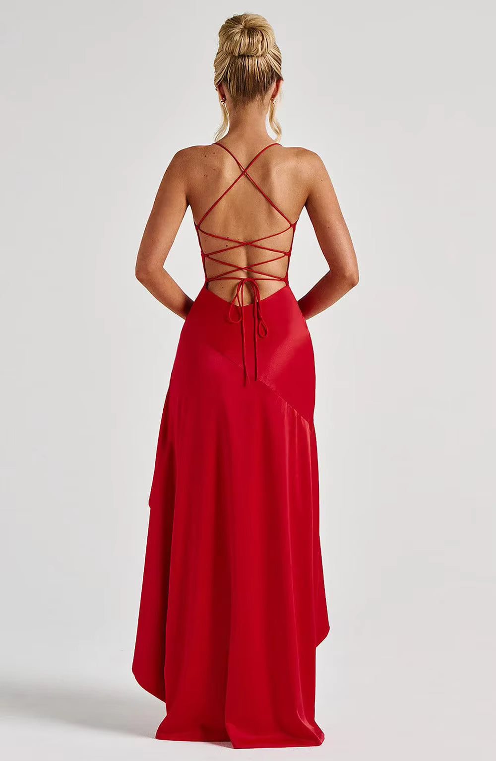 Strapless Asymmetrical Backless Midi Dress