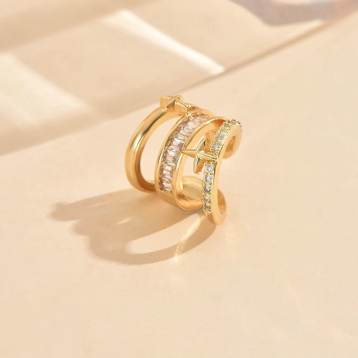 3pcs Gold Zircon Clip-On Earrings Set for Women – Non-Piercing Cuff Style, Trendy Geometric Design