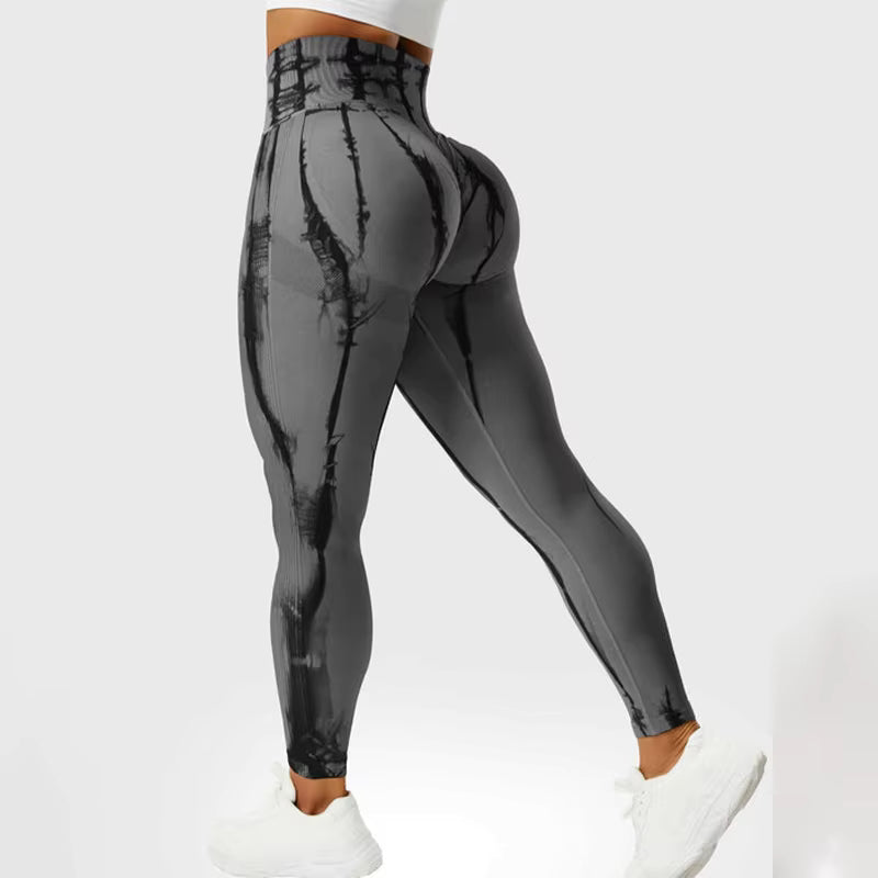 Seamless Tie-Dye Yoga Leggings – High-Waist Push-Up Fitness Tights for Women