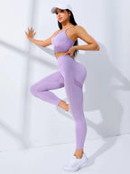 2-Piece Seamless Yoga Set – Stretch Leggings & Thin Strap Sports Bra Workout Outfit