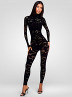 Sheer Hollow Long Sleeve Bodycon Jumpsuit