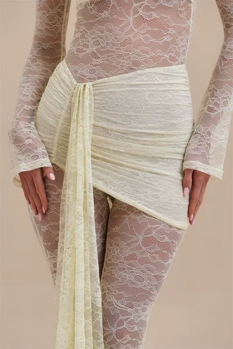 Lace See-Through Ruched Jumpsuit