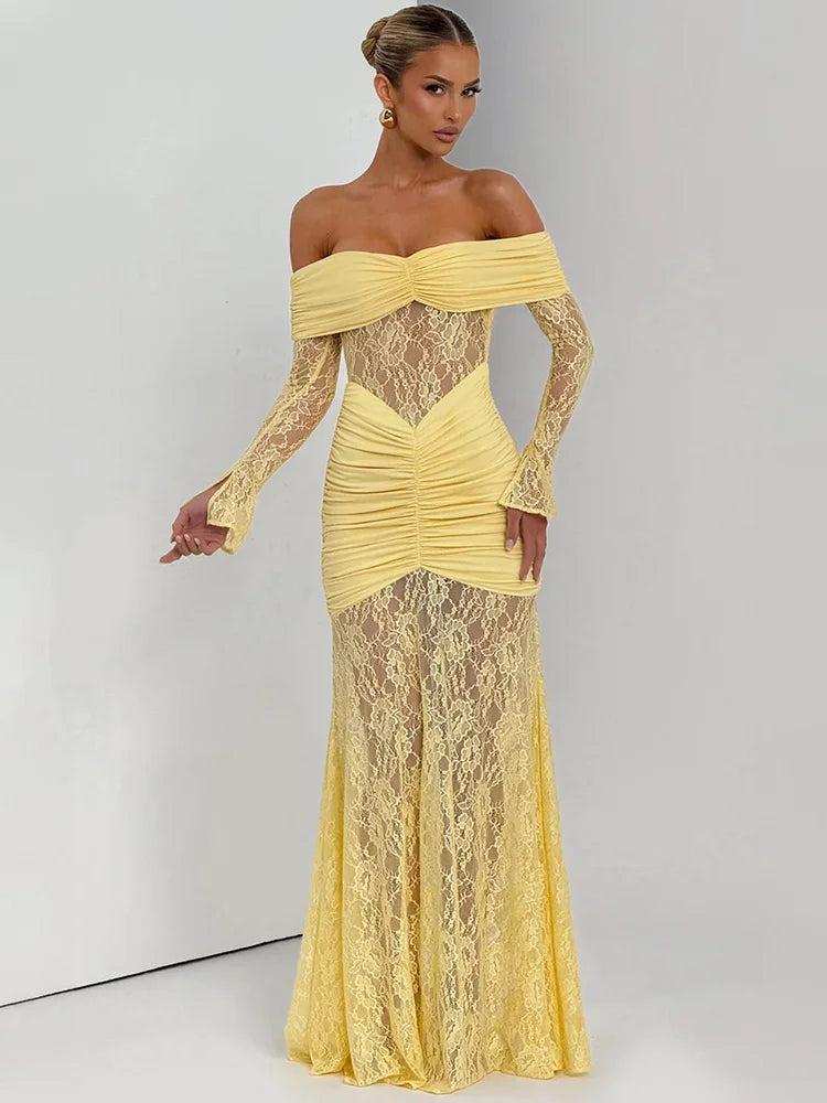 Off-Shoulder Lace Bodycon Maxi Dress