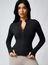 Women's Turtleneck Zip Sports Jacket – Breathable Long-Sleeve Activewear
