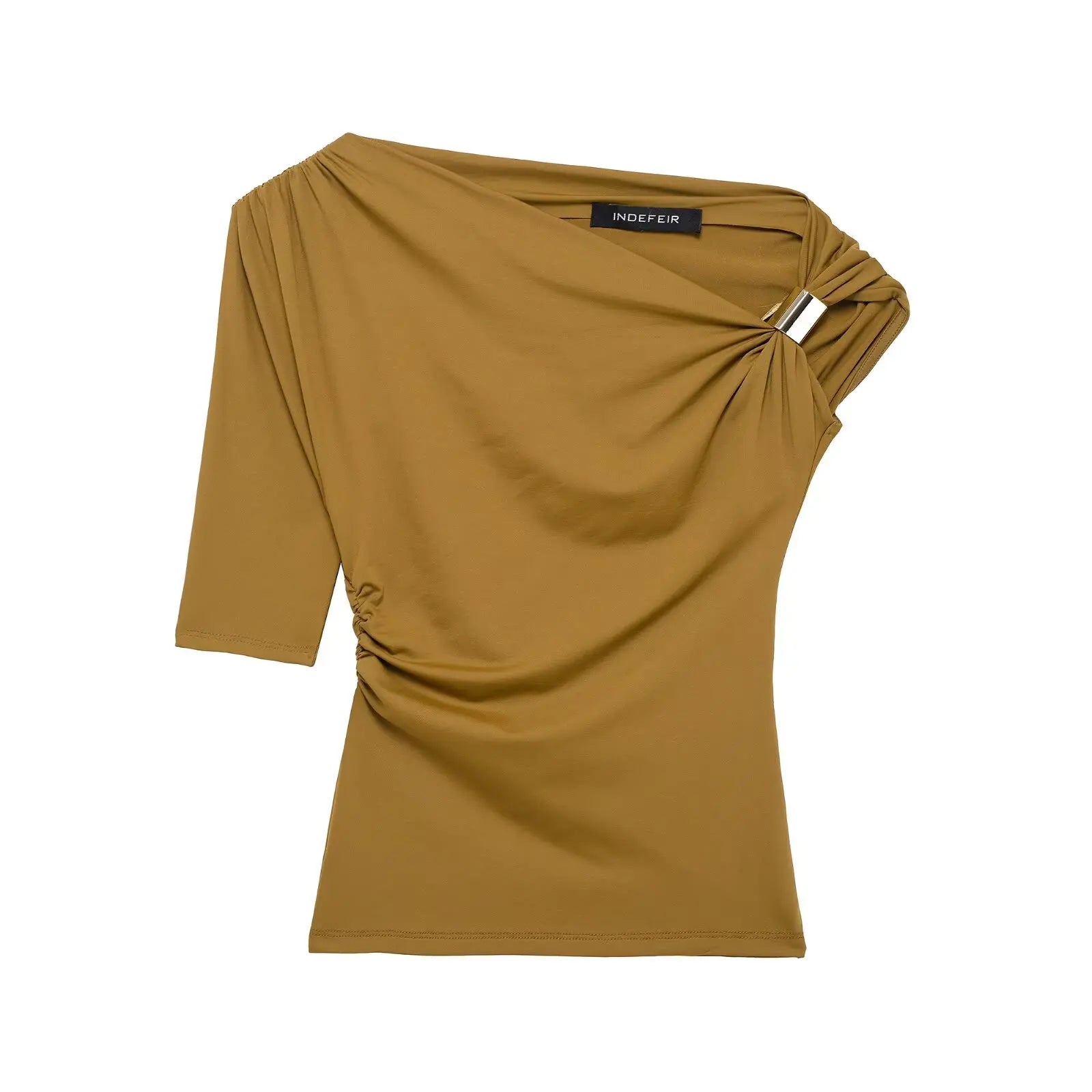 Elegant One-Shoulder Ruched Top – Lightweight & Stylish