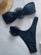 Romantic 3D Flower Bikini Set – Bandeau Swimwear with Feminine Charm