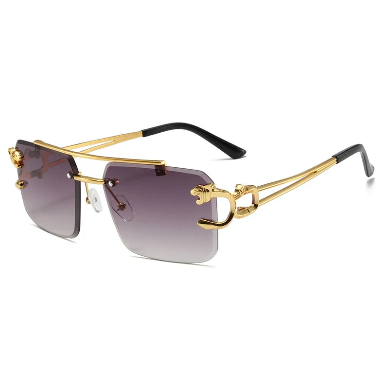 Leopard Rimless Square Sunglasses – UV400 Vintage Designer Eyewear