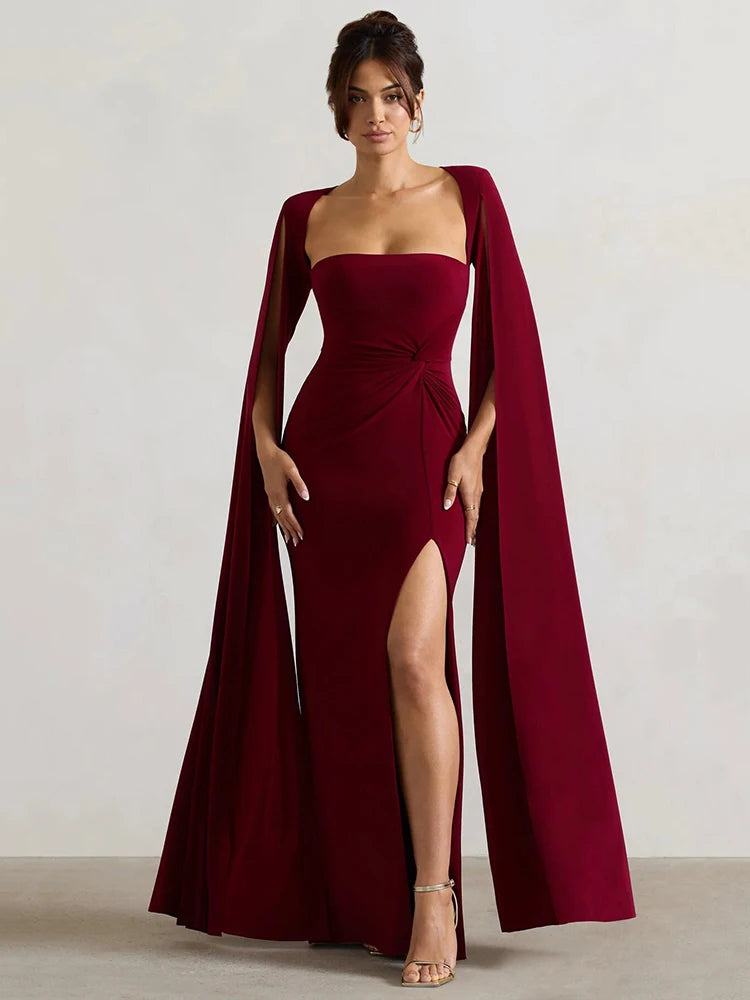 Elegantes Maxikleid mit langen Cape-Ärmeln 