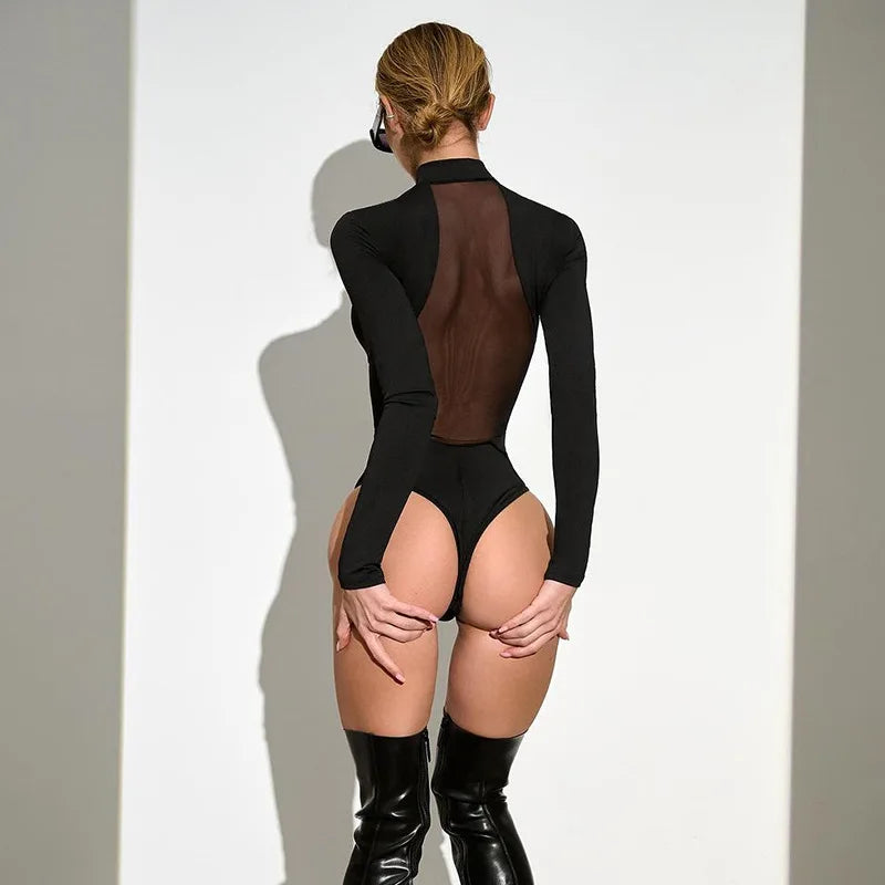 Sheer Mesh Long Sleeve Bodysuit