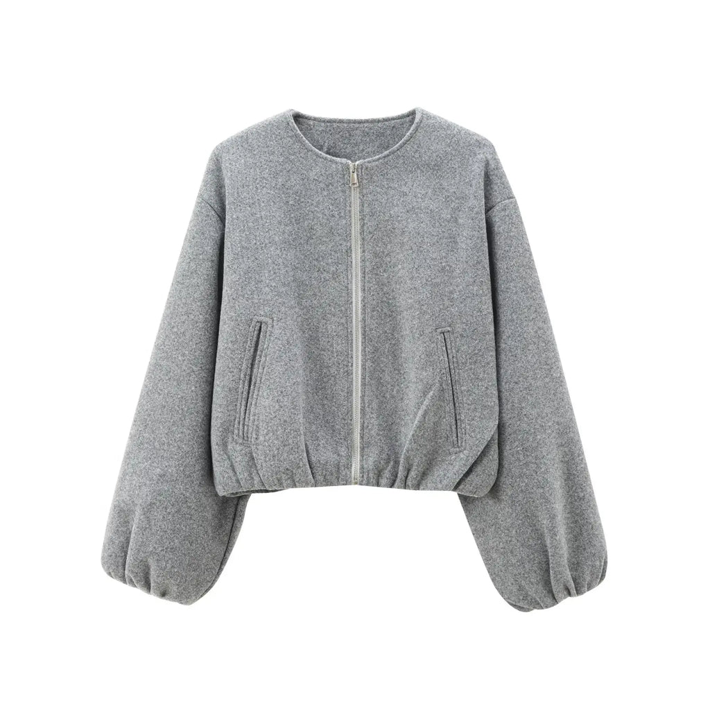 Women’s Spring Pilot Jacket – Multicolor Casual O-Neck Zipper Coat with Long Sleeves