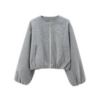 Women’s Spring Pilot Jacket – Multicolor Casual O-Neck Zipper Coat with Long Sleeves