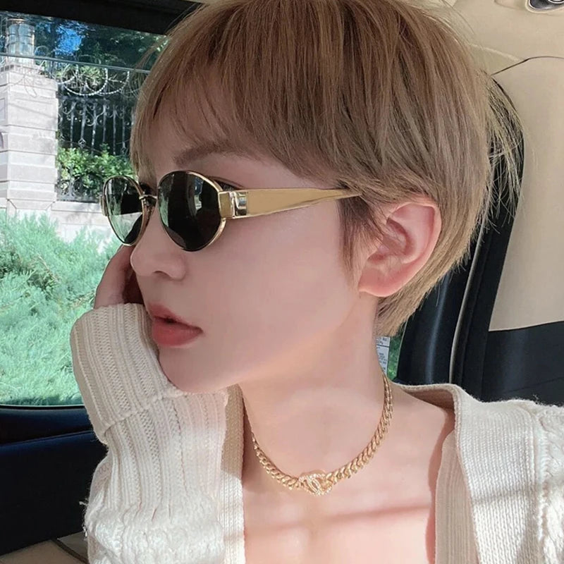 Lunettes de soleil ovales en alliage UV400 – Lunettes tendance en acier inoxydable