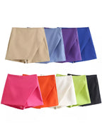 Falda pantalón asimétrica de cintura alta para mujer: falda corta vintage con cremallera y bolsillos traseros